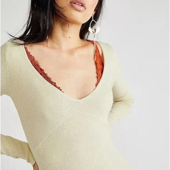 FREE PEOPLE Beach Trixie Sweater Maxi Dress Opal Silk Green Tan Sz L NWT {EE33} - Picture 3 of 5